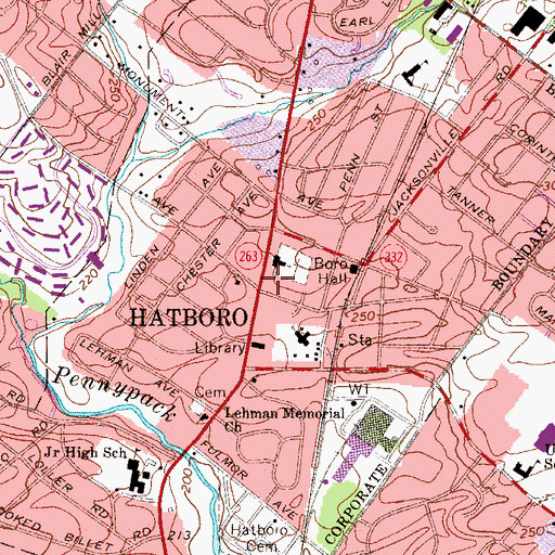 Topographic Map of Hatboro Post Office, PA