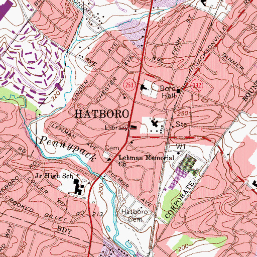 Topographic Map of Second Alarmers Rescue Squad Station 384 Hatboro, PA