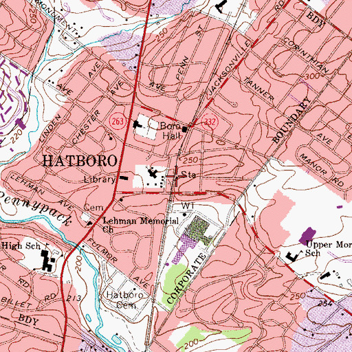 Topographic Map of Hatboro Station, PA