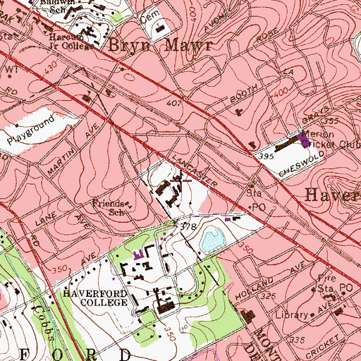 Topographic Map of Haverford School, PA