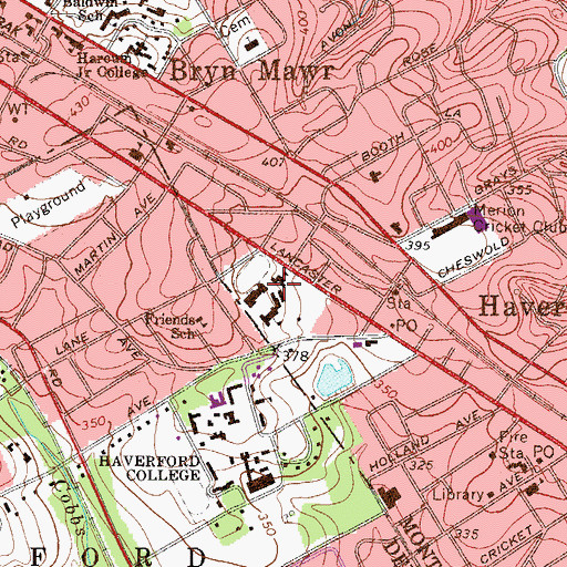 Topographic Map of Haverford School for Boys, PA