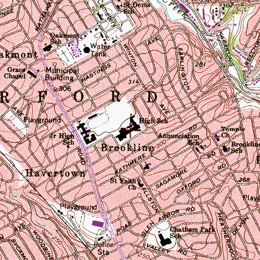 Topographic Map of Haverford Senior High School, PA