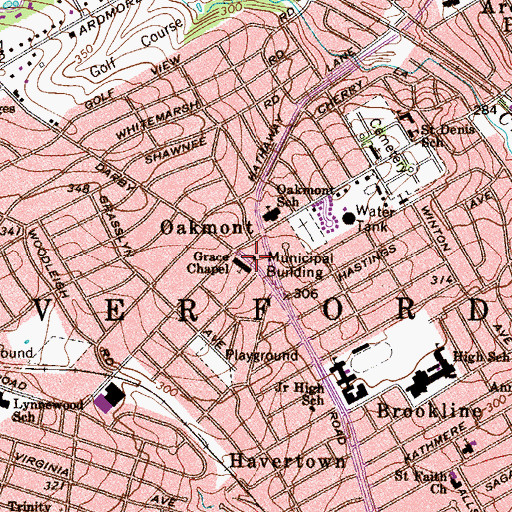 Topographic Map of Haverford Township Hall, PA