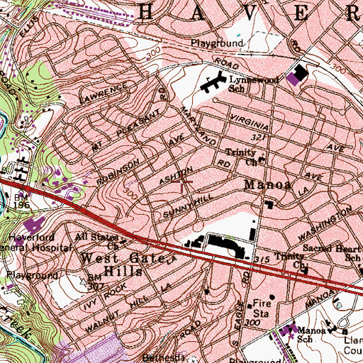 Topographic Map of Haverwood, PA