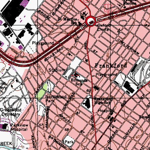 Topographic Map of Henry Edmunds School, PA