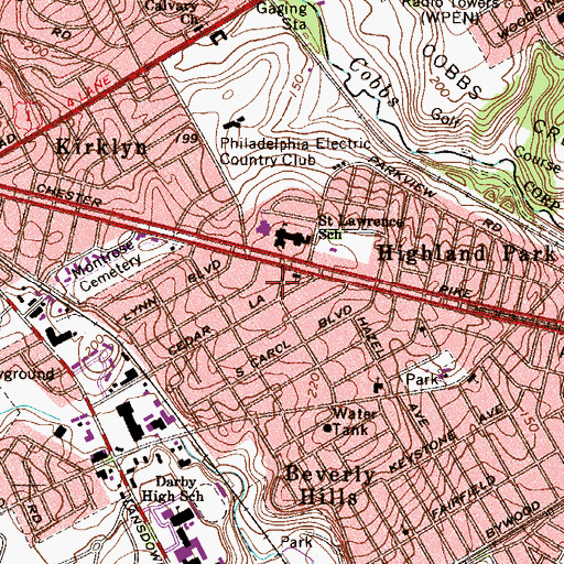 Topographic Map of Highland Park Fire Company Station 26, PA