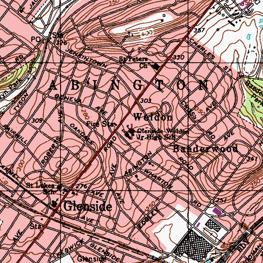 Topographic Map of Highland School at Glenside-Weldon, PA