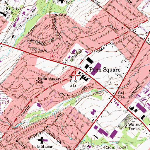 Topographic Map of Hillcrest Plaza Shopping Center, PA