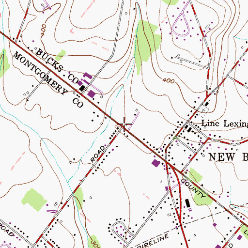 Topographic Map of Hilltown Crossings Shopping Center, PA
