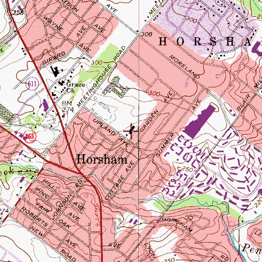 Topographic Map of Horsham Bible Church, PA