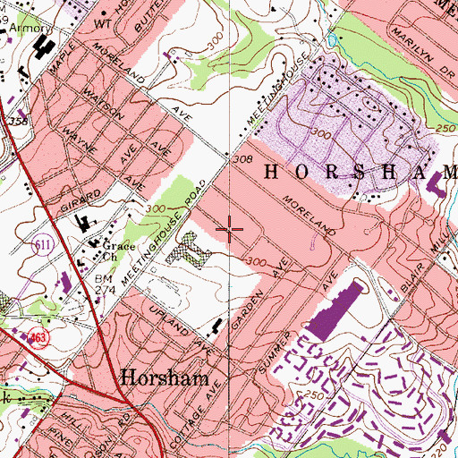 Topographic Map of Horsham Heights, PA