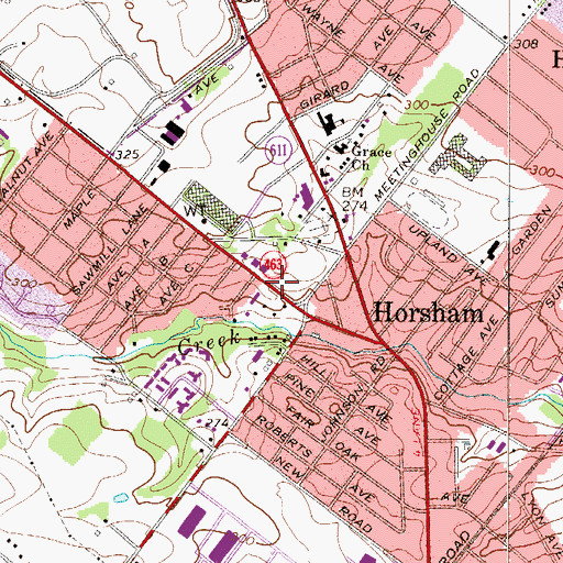 Topographic Map of Horsham Point Shopping Center, PA