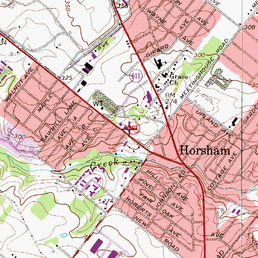 Topographic Map of Horsham Post Office, PA