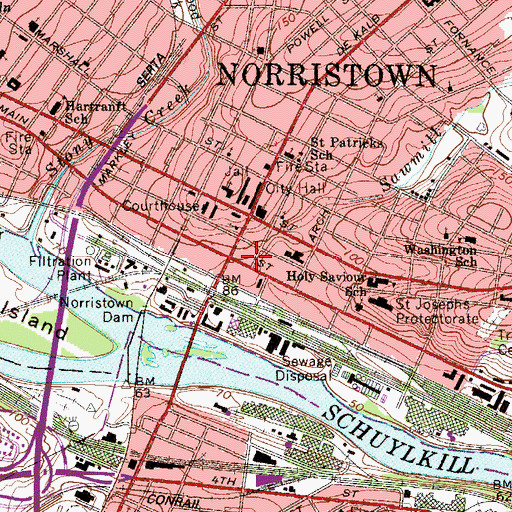 Topographic Map of Norristown Fire Department - Humane Fire Engine Company 1 - Station 27 - C, PA