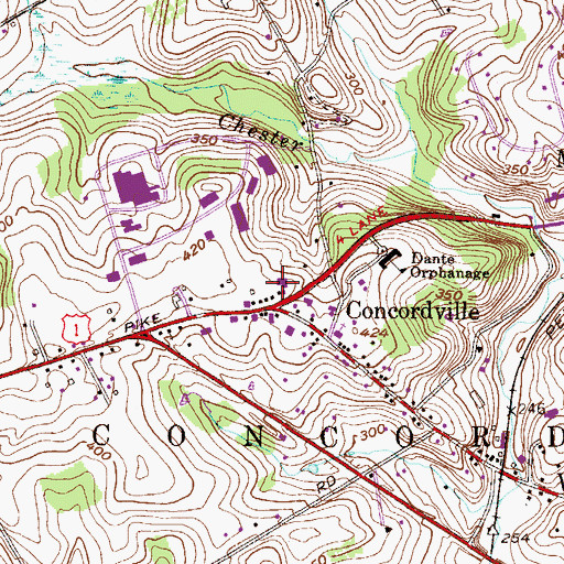 Topographic Map of Concordville Post Office, PA