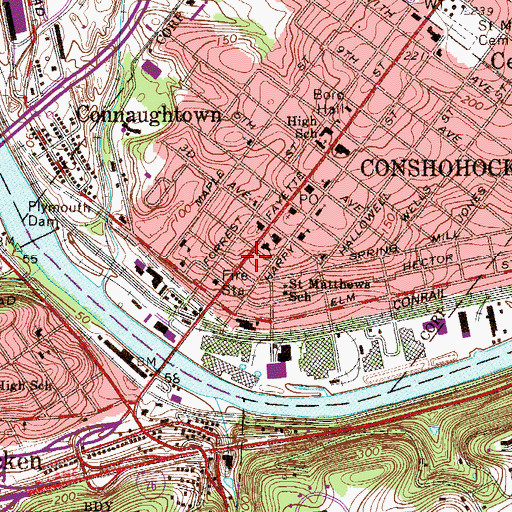 Topographic Map of Conshohocken Free Library, PA