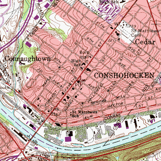 Topographic Map of Conshohocken Post Office, PA