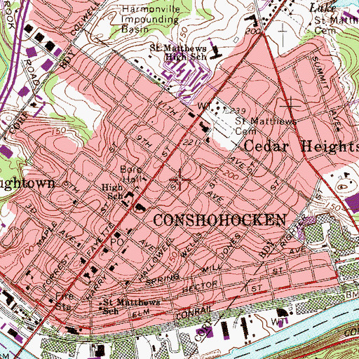Topographic Map of Conshohocken Station 35 Fire Station, PA