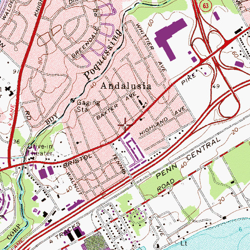 Topographic Map of Cornwell Heights Post Office, PA