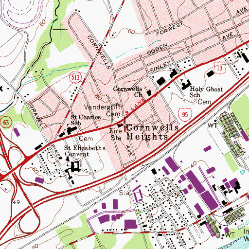 Topographic Map of Cornwells Fire Company Station 16, PA