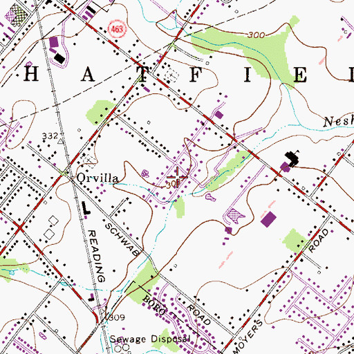 Topographic Map of Cowpath Village, PA