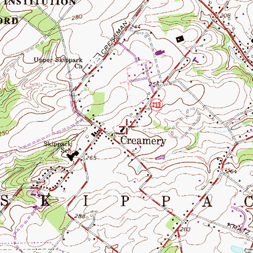 Topographic Map of Creamery Post Office, PA