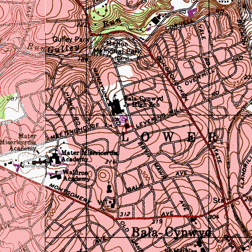 Topographic Map of Cynwyd Elementary School, PA