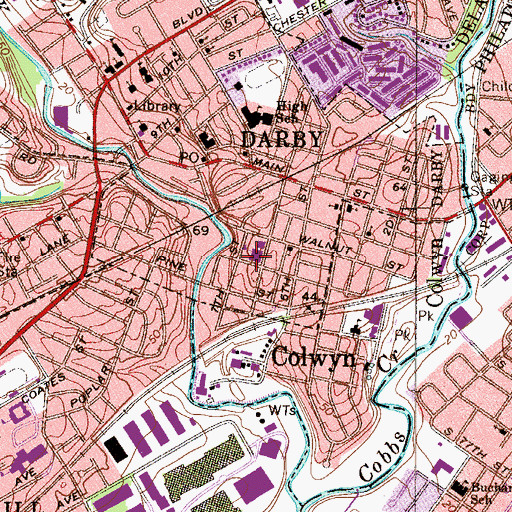 Topographic Map of Darby Colwyn Middle School, PA