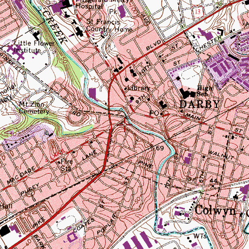 Topographic Map of Darby Fire Company Station 4, PA