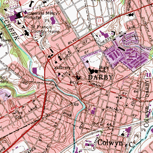 Topographic Map of Darby Police Department, PA