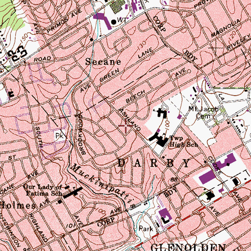 Topographic Map of Darby Township Building, PA