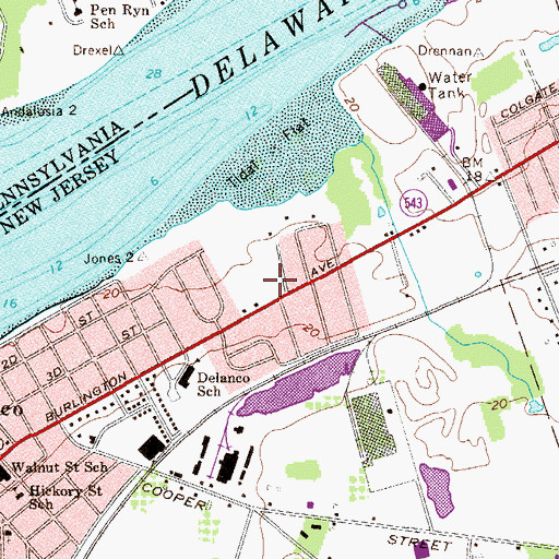 Topographic Map of Delanco First Aid Squad Station, PA