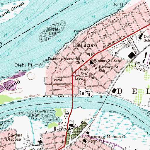 Topographic Map of Delanco Township Building, PA