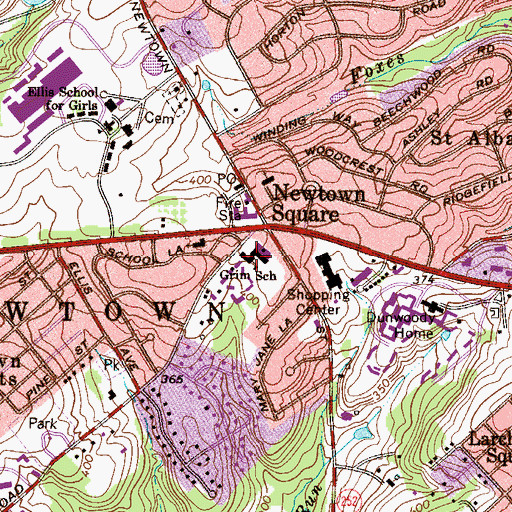 Topographic Map of Delaware County Christian Elementary School, PA