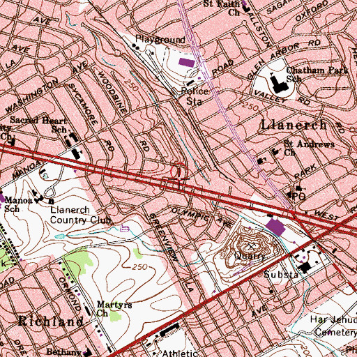 Topographic Map of Delaware County District Justice Courthouse, PA