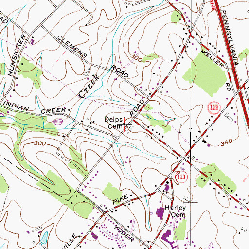 Topographic Map of Delps Meetinghouse Church, PA