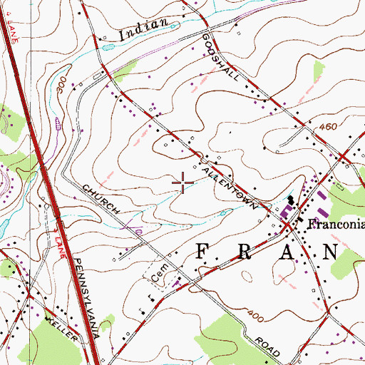 Topographic Map of Derstine Estates, PA