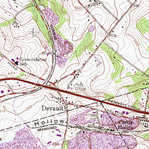 Topographic Map of Devault Post Office, PA