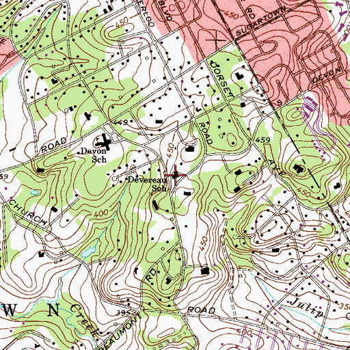 Topographic Map of Devereux Preparatory School, PA