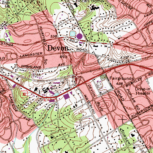 Topographic Map of Devon Station, PA