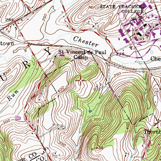 Topographic Map of Dilworthtown Woods, PA
