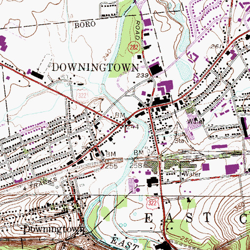 Topographic Map of Downingtown Boro Hall, PA