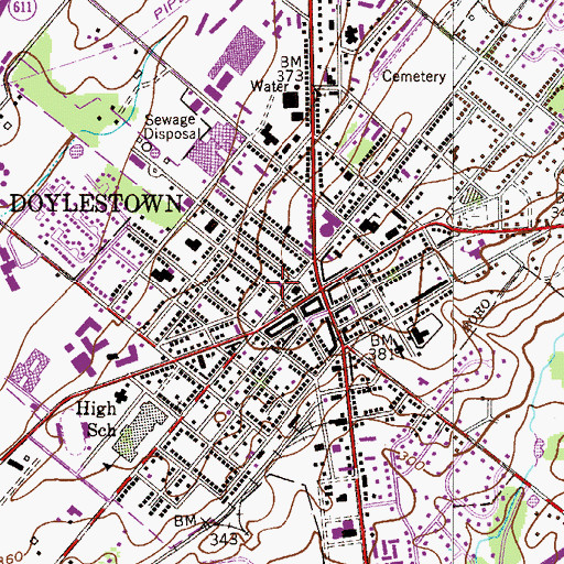 Topographic Map of Doylestown Boro Hall, PA
