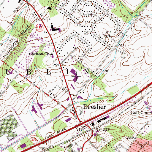 Topographic Map of Dreshertown Plaza Shopping Center, PA