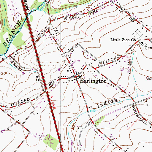 Topographic Map of Earlington Post Office, PA