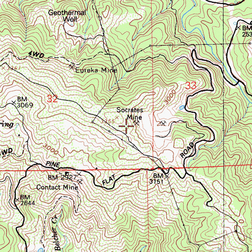 Topographic Map of Socrates Mine, CA