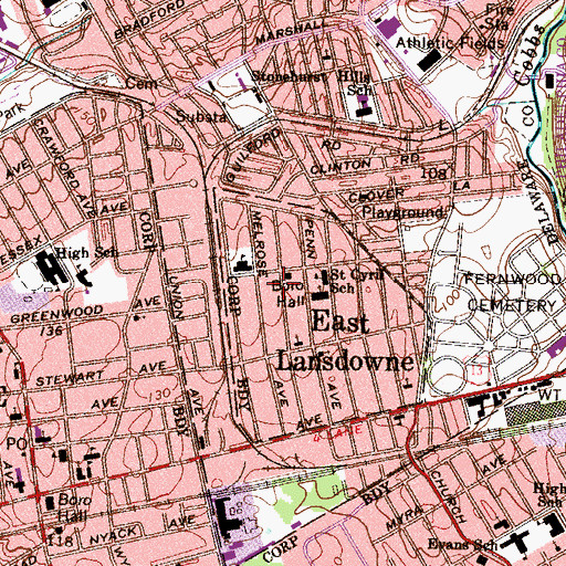 Topographic Map of East Lansdowne Fire Company Station 24, PA