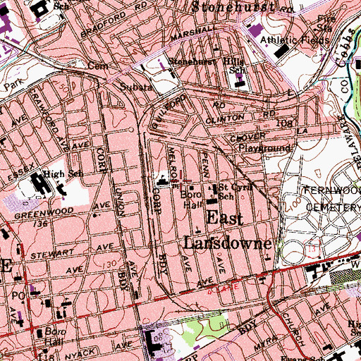 Topographic Map of East Lansdowne Library, PA