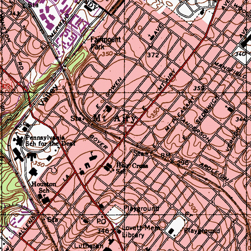 Topographic Map of East Mount Airy, PA