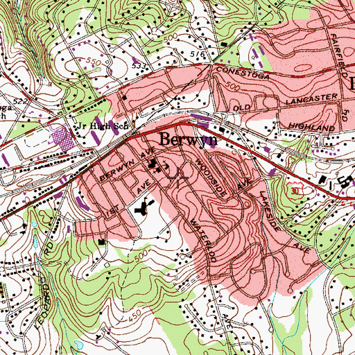 Topographic Map of Easttown Township Library, PA